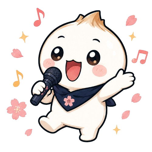 Onion cantando con un micrófono y rodeado de notas musicales